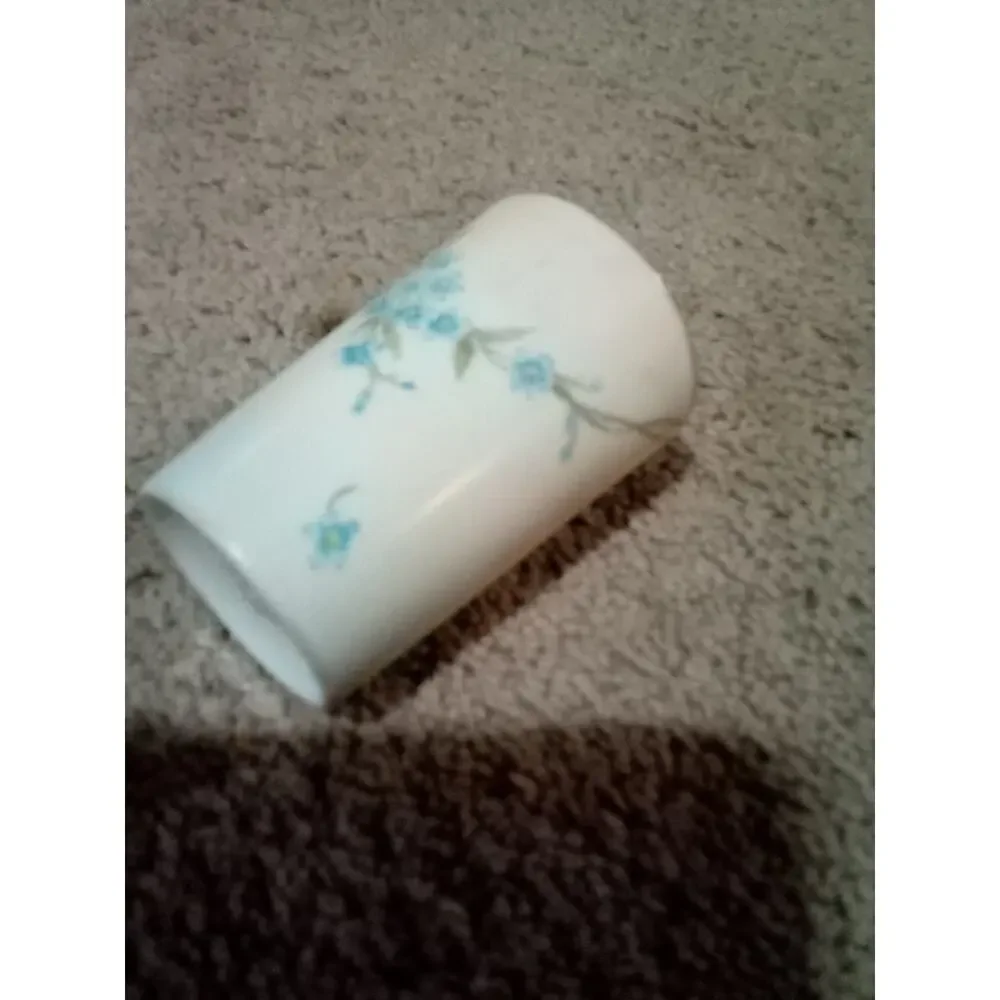 Small White Blue Floral Vase With Gold Rim